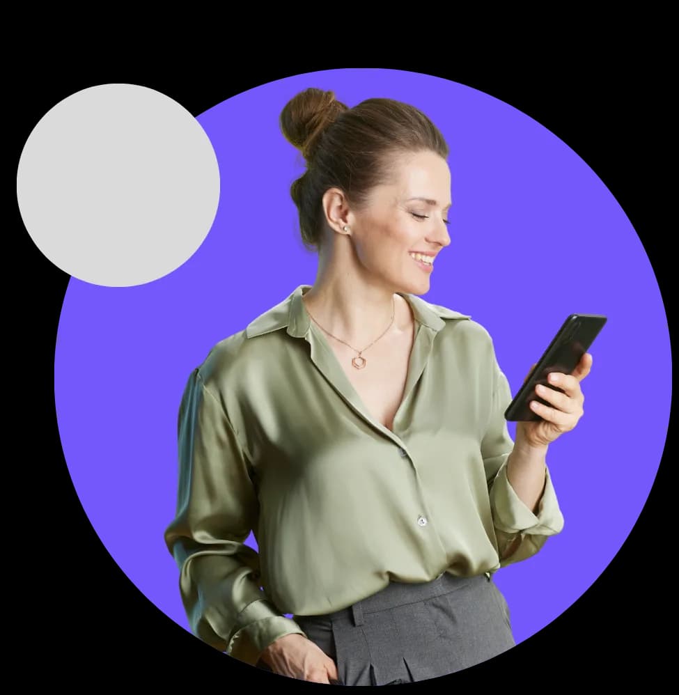A Purple partner checking the partner portal on her phone